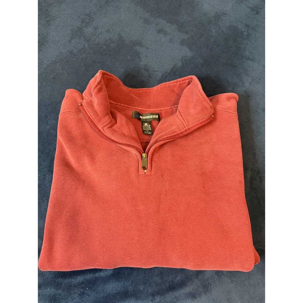 Vtg Winners Distressed Faded Mock Neck 1/4 Zip Sweatshirt Mens L Burgundy Red